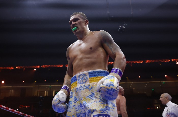 Boxing - Tyson Fury v Oleksandr Usyk - Kingdom Arena, Riyadh, Saudi Arabia - May 19, 2024 Oleksandr Usyk during his fight against Tyson Fury Action Images via Reuters/Andrew Couldridge