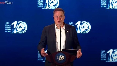 Elon Musk saat pidato dalam pembukaan WWF ke-10 di ITDC The Nusa Dua, Badung, Bali, Senin (20/5/2024). (Tangkapan layar Youtube Sekretariat Presiden)