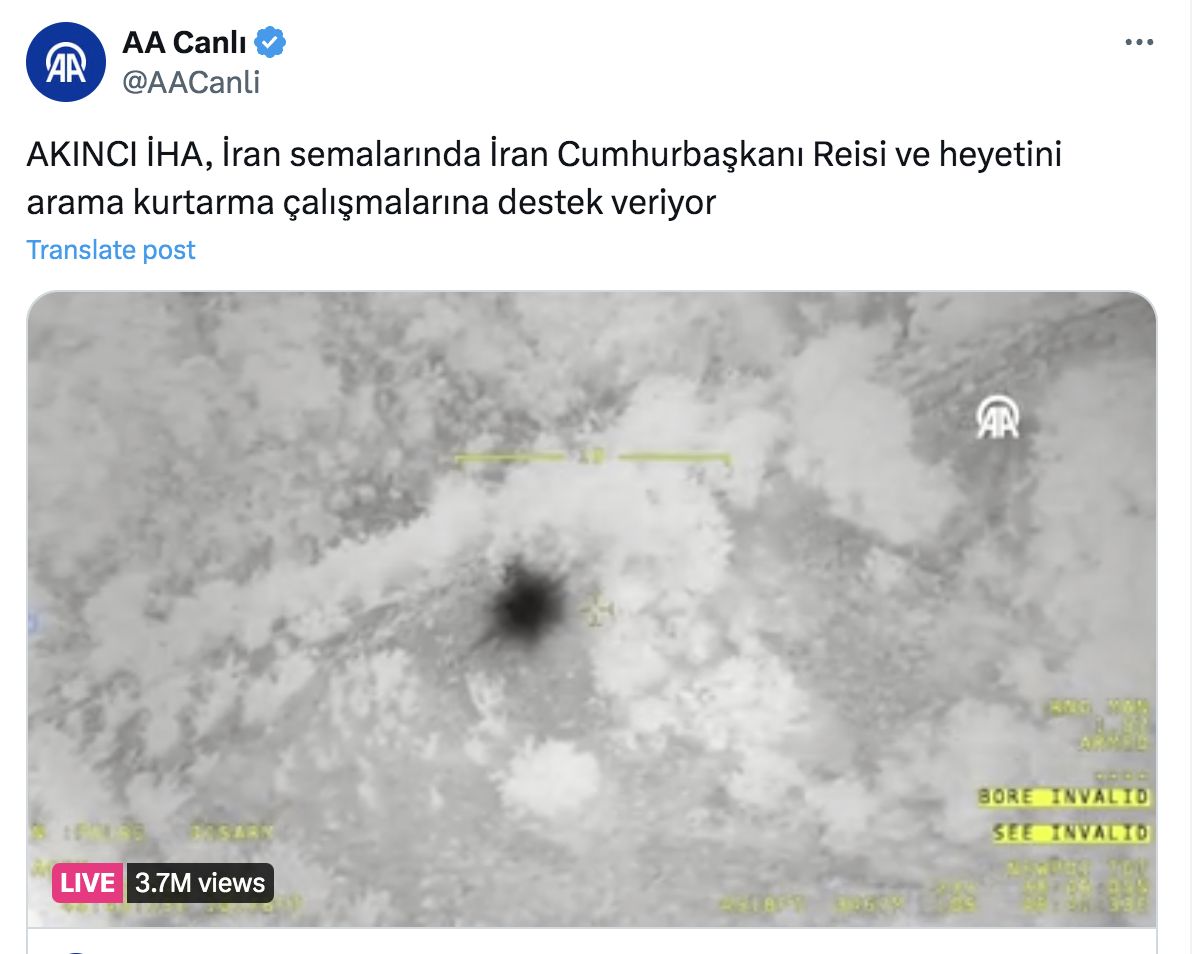 Lokasi terdeksi jatuhnya helikopter Presiden Iran. (Tangkapan Layar X @AACanli)