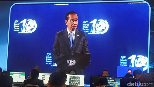 Presiden Jokowi saat membuka World Water Forum (WWF) ke-10 di Badung, Bali, Senin (20/5/2024). (Ni Made Lastri Karsiani Putri-detikBali)