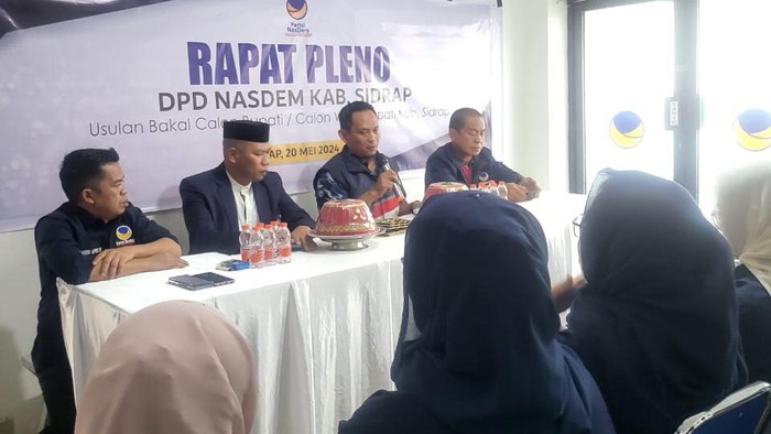 Rapat pleno DPD NasDem Sidrap menetapkan bakal calon bupati dan wakil bupati Sidrap.