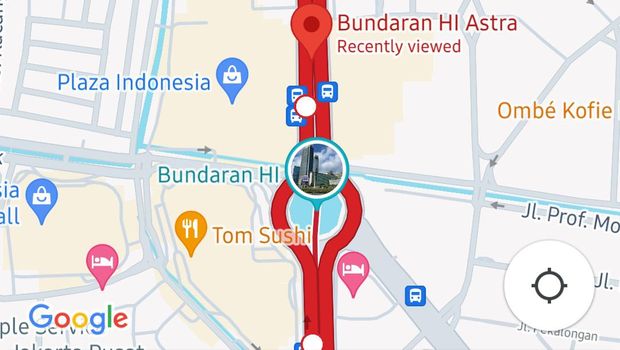 Tangkapan layar fitur pemantauan lokasi bus TransJakarta di Google Maps