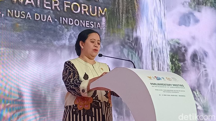 Ketua DPR RI Puan Maharani di ITDC The Nusa Dua, Badung, Bali, Selasa (21/5/2024). (Aryo Mahendro/detikBali).