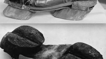 Sepatu sapi yang digunakan oleh Moonshiners. Idenya adalah jika polisi menemukan jejak kaki manusia di daerah yang biasanya jarang dikunjungi orang, hal ini merupakan indikator jelas adanya sesuatu yang tidak biasa dan patut diselidiki, yang mungkin mengarah pada penemuan benda ilegal. Jika yang ada hanyalah cetakan binatang, seperti kuda atau sapi, maka itu akan tampak biasa-biasa saja dan tidak layak untuk diikuti. Foto: HistoryDefined