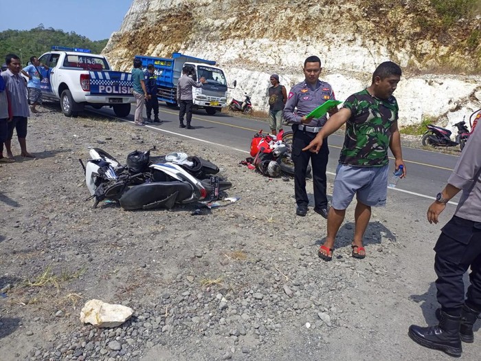 Lokasi kecelakaan adu banteng dua motor di JJLS, Kapanewon Tepus, Kabupaten Gunungkidul, Rabu (22/5/2024) pagi.