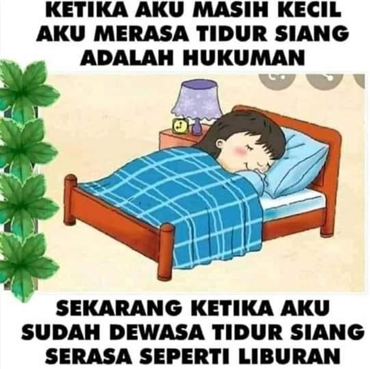 Meme Kocak Tidur Siang, Waktu Kecil Dibenci Sekarang Dinantikan Kenapa ya, waktu kecil rasanya kesal banget tiap disuruh tidur siang? Sekarang, momen tidur siang justru jadi idaman setiap orang dewasa.