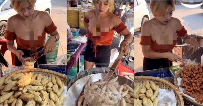Penjual Otak-otak Goreng Tampil Seksi Bikin Netizen Kepo