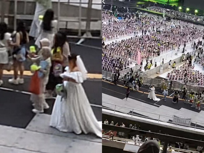 Wanita ini menggunakan baju pengantin saat menghadiri konser NCT Dream, mendadak viral di media sosial.