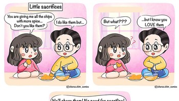 Makan cemilan favorit memang paling pas saat bersama pasangan. Foto: (Bored Panda).