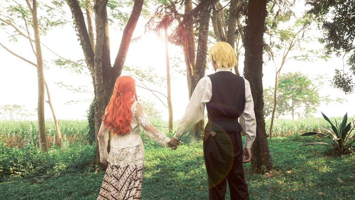 Sejoli di Malang cosplay jadi Sanji dan Nami One Piece di pernikahan mereka