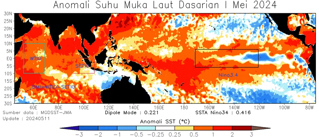 Anomali Suhu Muka Laut Dasarian 1 Mei 2024
