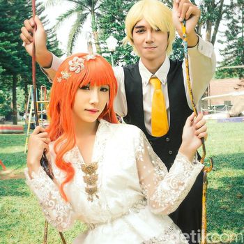 Foto pernikahan Isabel Nurani Kasih dan Andre Styanto Wijaya, viral karena mengenakan cosplay serial anime One Piece, Nami & Sanji.