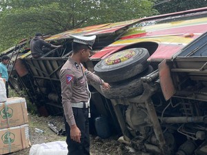 Bus dan Truk Kecelakaan di Jalan Trans Sulawesi di Lutim gegara Jalan Licin