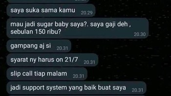 Apaan sugar baby Rp 150.000/bulan. Foto: X/txtdariwhatsap