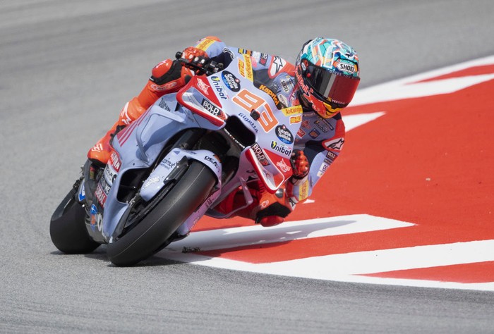 BARCELONA, SPAIN - MAY 24: Marc Marquez of Spain and Gresini Racing MotoGP rounds the bend during the MotoGP Of Catalunya - Free Practice at Circuit de Barcelona-Catalunya on May 24, 2024 in Barcelona, Spain. (Photo by Mirco Lazzari gp/Getty Images)