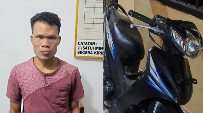 Badar pelaku curanmor di Muratara dan barang bukti hasil curian saat diamankan polisi.