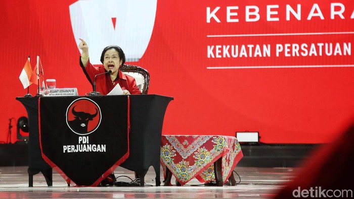 Rakernas V PDIP di Beach City International Stadium, Jakut, resmi ditutup, Minggu (26/5/2024). Rakernas ditutup dengan pidato Ketum PDIP Megawati Soekarnoputri.