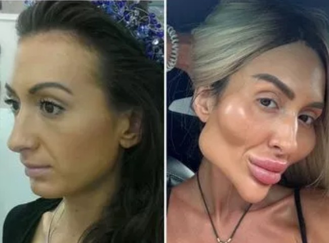 Dalam salah satu unggahannya di Instagram, Anastasia memperlihatkan perbedaan sebelum dan sesudah filler pipi. “Menemukan foto usia 26 dan 35. Tidak ada hyaluronic acid di foto pertama,” keterangan fotonya. Foto: dok. Instagram @ justqueen88