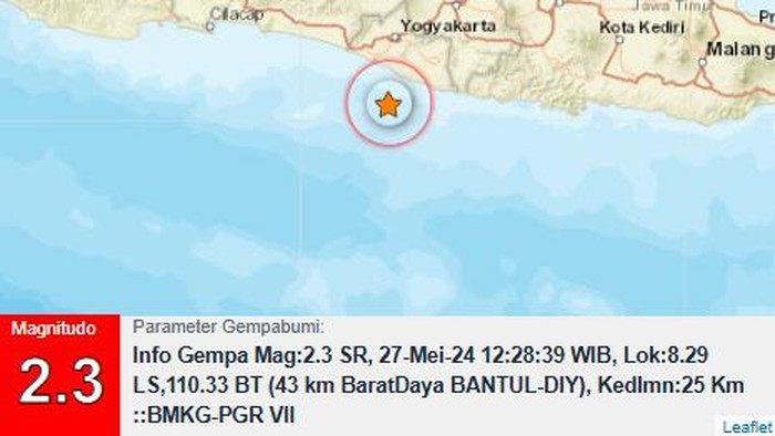 Gempa M 2,3 di Bantul, Senin (27/5/2024).