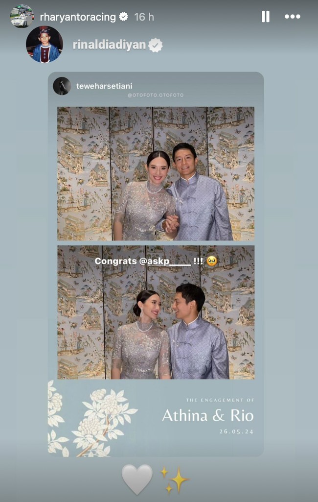 Keduanya juga tampak memamerkan momen kedekatan mereka. Seperti dalam foto, keduanya tampak mesra bergandengan tangan dan saling bertatapan. Foto: Instagram/@rharyantoracing