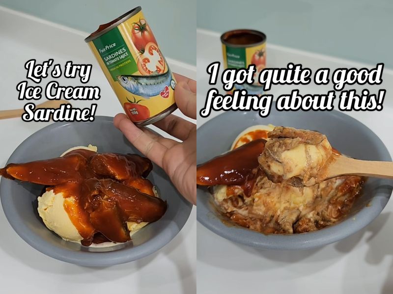 es krim nyeleneh pakai topping sarden hingga telur asin