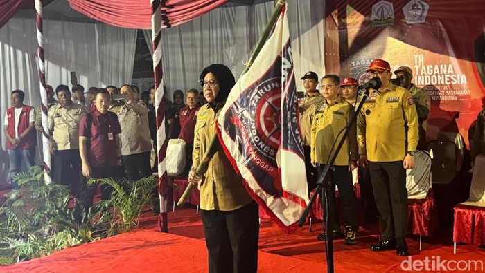 Menteri Sosial (Mensos) Tri Rismaharini (Risma) menghadiri HUT ke-20 Taruna Tanggap Bencana (Tagana) di Kabupaten Aceh Utara.  (Yogi/detikcom)