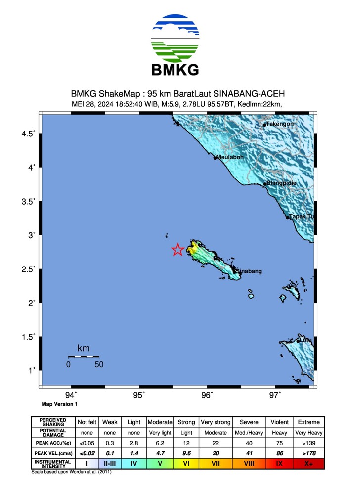 Peta gempa Sinabang, Aceh