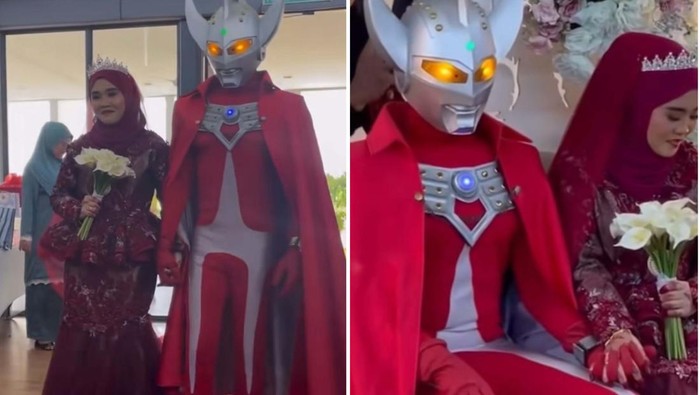 Beredar video pernikahan pengantin pria mengenakan kostum Ultraman mendadak viral di media sosial