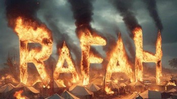 Api bertuliskan Rafah, menunjukkan kengerian api yang berkobar di pengungsian. Foto: Screenshot/X