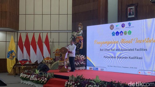 Menteri Investasi/Kepala BKPM Bahlil Lahadalia di kantor Gubernur Bali, Denpasar, Rabu (29/5/2024). (Foto: Rizki Setyo/detikBali)