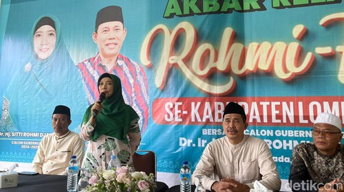Sitti Rohmi Djalillah saat mengumpulkan relawan se-Lombok Barat untuk Pilgub NTB 2024, Rabu (29/5/2024). (Foto: Helmy Akbar/detikBali)