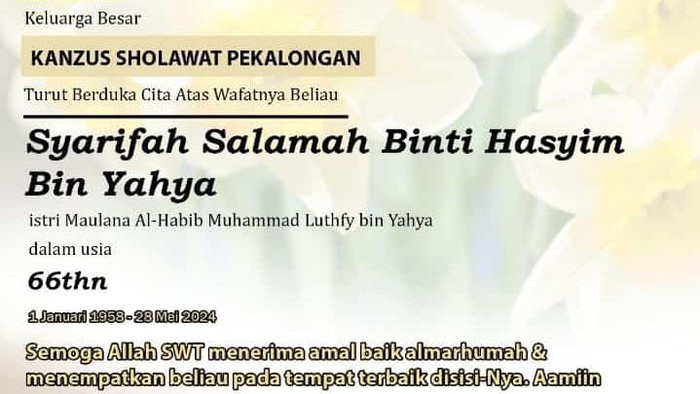 Syarifah Salma Istri Habib Luthfi Wafat.