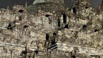 Menggunakan mode zoom 5x, Ulet mengabadikan relif candi dengan latar belakang bintik cahaya lampion di langit. Foto: Ulet Ifansasti