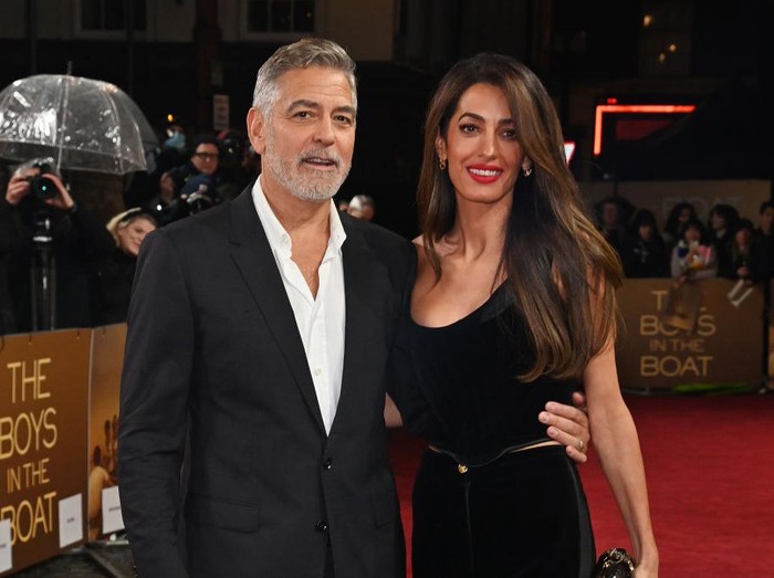 LONDON, ENGLAND - DECEMBER 03: George Clooney and Amal Clooney attend a special screening of The Boys In The Boat at The Curzon Mayfair on December 3, 2023 in London, England. (Photo by Dave Benett/WireImage)