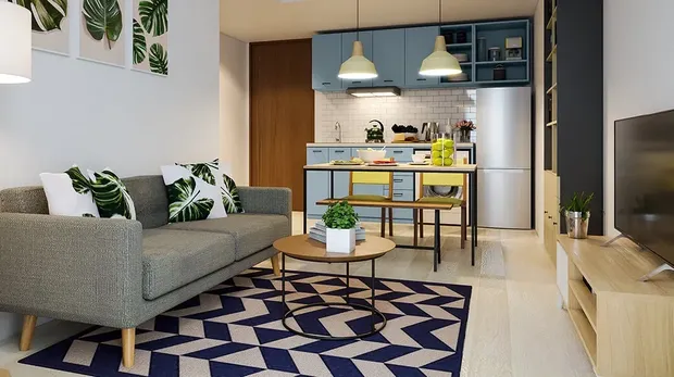 Tampilan ruang tengah unit 2 kamar di West Vista Apartment, tempat tinggal Nayunda Nabila Nizrinah.