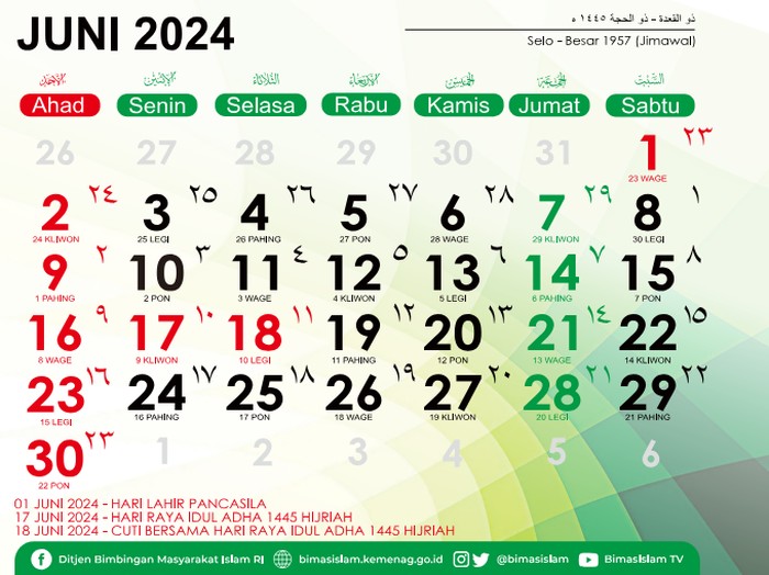 Kalender Juni 2024.