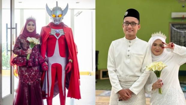 Pengantin pria yang mengenakan kostum Ultraman saat resepsi mendadak viral di media sosial. Foto pernikahan Mohamad Zulhafize dan Nur Qayyimah Ahmad Rosli langsung menjadi sorotan