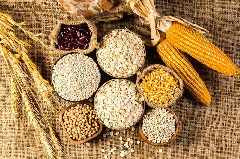 Cereal grains and seeds,beans on sackcloth, agriculture products .job's tears ,corns ,soybeans ,oat flakes ,barley flakes ,pearls barley ,red beans ,