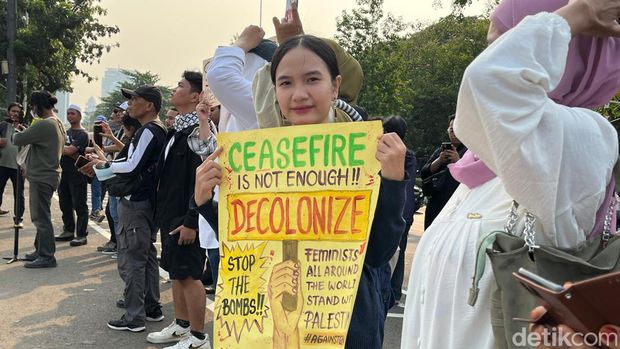 Aksi bela Palestina di depan Kedubes AS, Jakpus. (Rifka Amalia/detikcom)