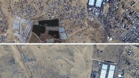 Foto satelit menunjukkan kondisi Rafah sebelum dan sesudah serangan mematikan Israel baru-baru ini. Lebih dari 36.000 warga Palestina tewas dalam serangan Israel di Gaza, kata kementerian kesehatan di daerah kantong tersebut. Israel melancarkan perangnya setelah militan pimpinan Hamas menyerang komunitas Israel selatan pada 7 Oktober, menewaskan sekitar 1.200 orang dan menyandera lebih dari 250 orang, menurut penghitungan Israel. Maxar Technologies/AP Photo