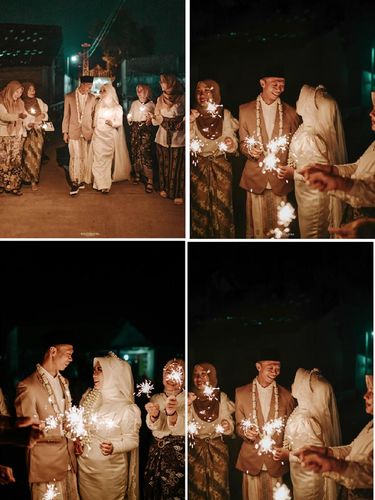 Foto pernikahan Zukha dan Fahmi yang menggelar akad nikah pada malam hari dihiasi dengan kembang api, bisa jadi inspirasi. Hasil fotonya langsung viral di TikTok dan mencuri atensi warganet