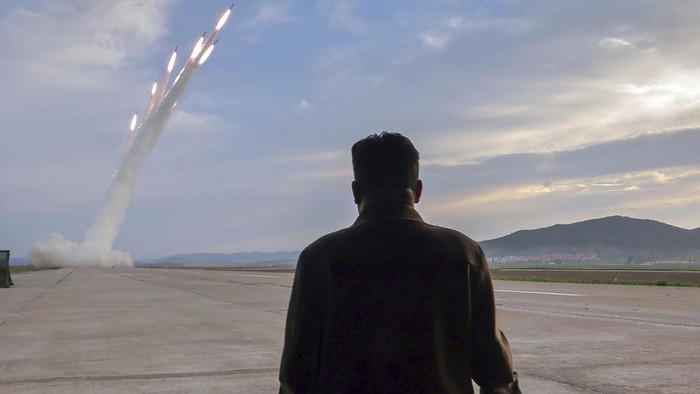 This undated photo provided on Friday, May 31, 2024 by the North Korean government, shows what it says firing drills at an undisclosed place in North Korea. Independent journalists were not given access to cover the event depicted in this image distributed by the North Korean government. The content of this image is as provided and cannot be independently verified. Korean language watermark on image as provided by source reads: 