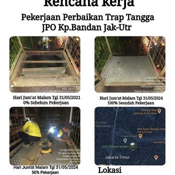 Bolongnya lantai atau permukaan JPO Stasiun Kampung Bandan, Pademangan, Jakut viral di medsos. Besi tersebut diduga hilang karena dicuri. (dok Bina Marga Jakut)