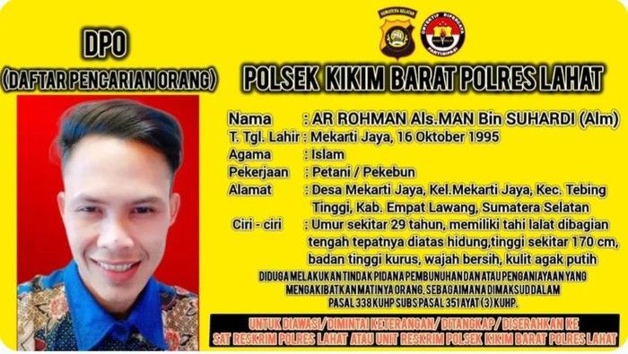Ar Rohman ditetapkan masuk ke daftar DPO tersangka pembunuhan