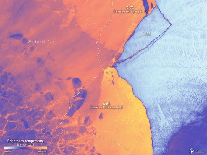 Data suhu kecerahan di Antartika dari misi Landsat 8 AS