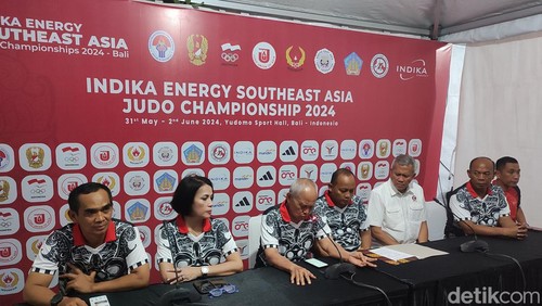 Konferensi pers penutupan Indika Energy Southeast Asia Championship 2024 di di GOR Yudomo, Denpasar, Bali, Minggu (2/6/2024) malam. (Ahmad Firizqi Irwan)