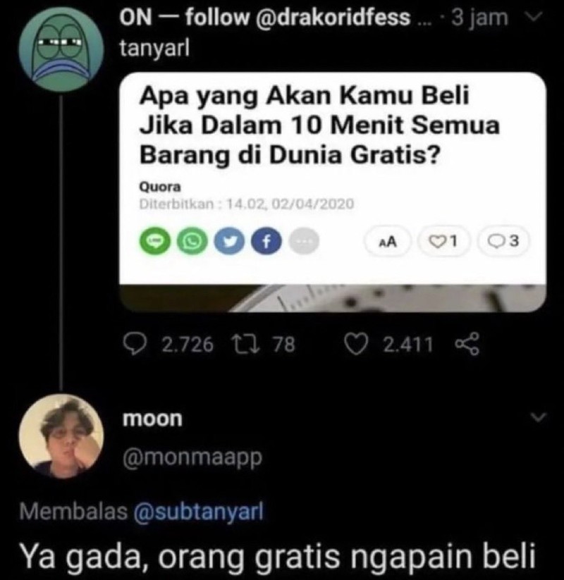 Kita tidak bisa mengontrol 100% apa yang ada di internet, karena itu, ada saja hal random yang mungkin lewat di timeline. Kayak yang berikut ini.