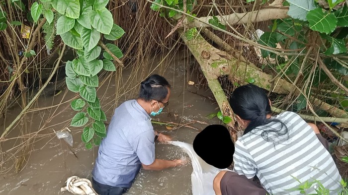 Penemuan mayat bayi di saluran irigasi Subak Nyitdah, Kediri, Tabanan, Senin (3/6/2024) pagi. (Dok. Polsek Kediri)