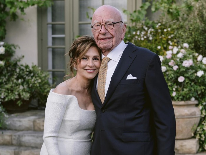 This image provided by News Corp. shows Rupert Murdoch and Elena Zhukova posing for a photo, Saturday, June 1, 2024 during their wedding ceremony at his vineyard estate in Bel Air, Calif. (News Corp.  via AP)