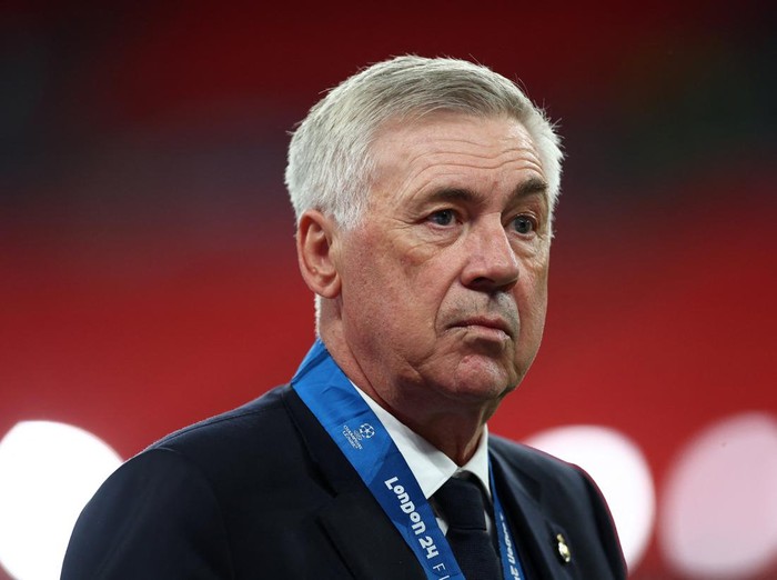 Soccer Football - Champions League - Final - Borussia Dortmund v Real Madrid - Wembley Stadium, London, Britain - June 1, 2024 Real Madrid coach Carlo Ancelotti celebrates after winning the Champions League REUTERS/Carl Recine